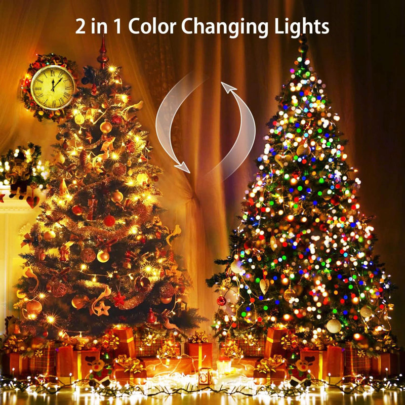 Textiles Hub 600 LED Color Changing String Lights Plug In 168FT Warm White Multicolor Christmas Lights With 11 Modes Remote Christmas String Lights Outdoor Waterproof Clear Wire For Tree Xmas Decor Wa...